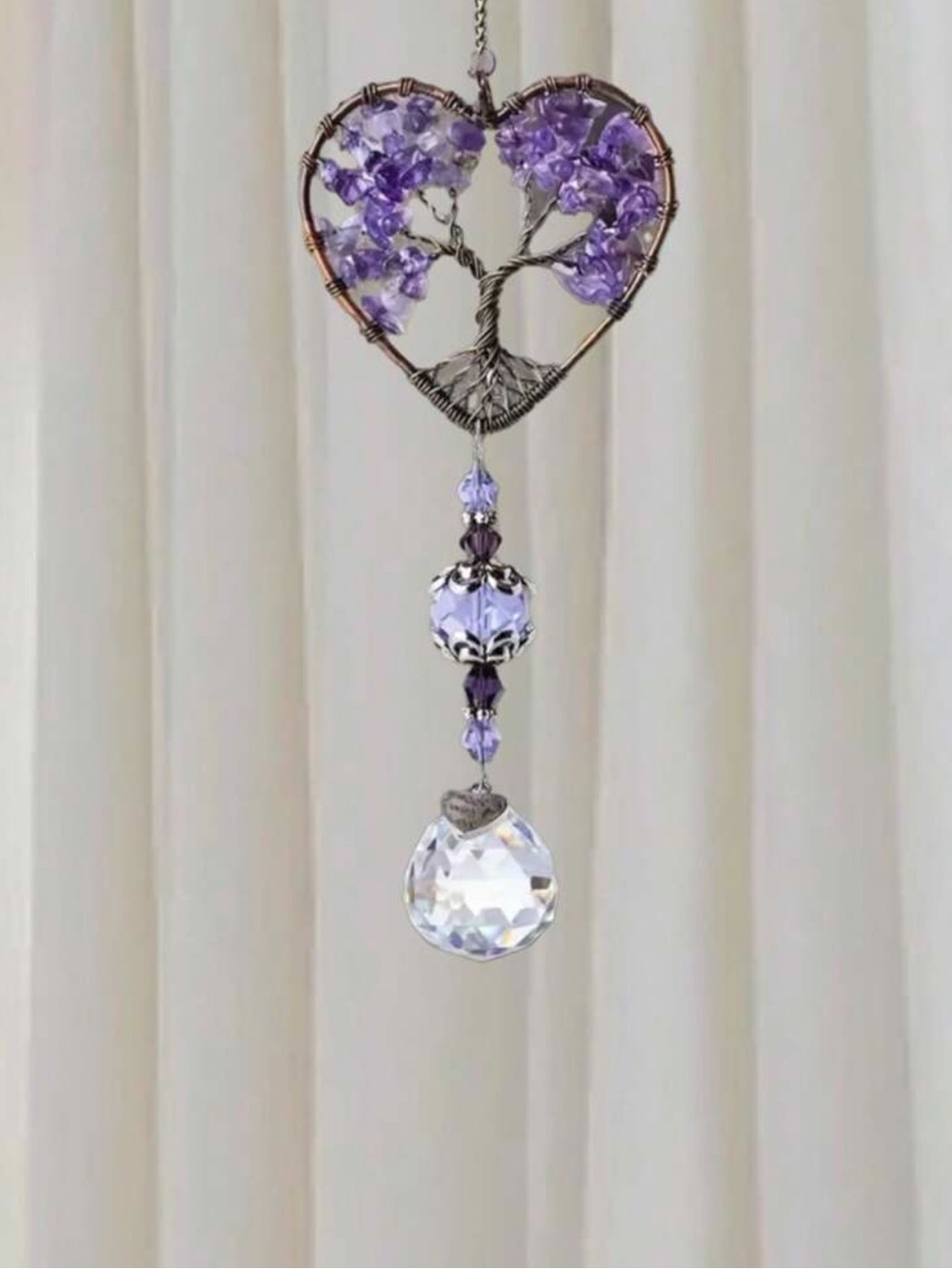 Natural Amethyst and Crystal Tree of Life Suncatcher NEW home car decor - Picture 4 of 6